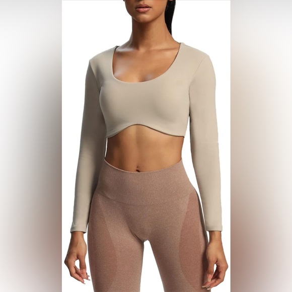 Aoxjox Long Sleeve Open Back Workout Crop Top - Picture 3 of 7